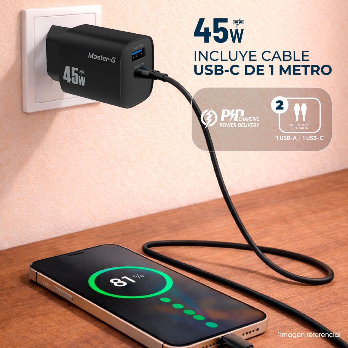MASTER G - Cargador Carga Rápida 45W Cable USB-C CHARGER45