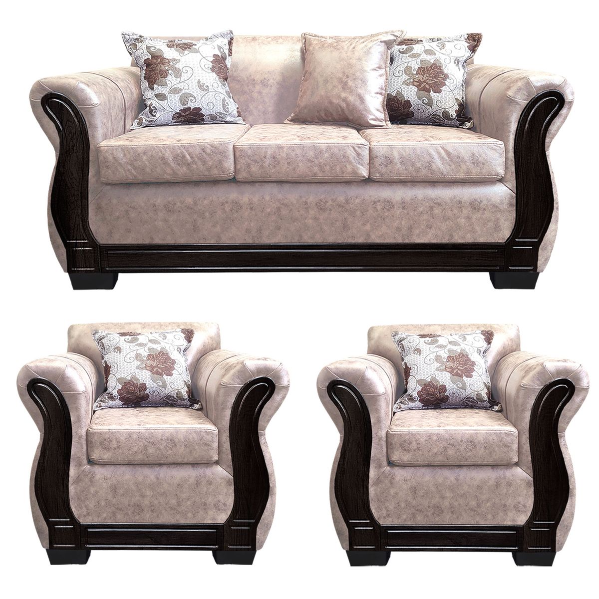 AMERICA DECORA - Living Con Resorte Estructural 5 Personas 3+1+1 Lisbon Envejecido Beige.