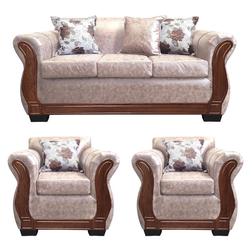 AMERICA DECORA - Living Con Resorte Estructural 5 Personas 3+1+1 Lisbon Envejecido Beige X