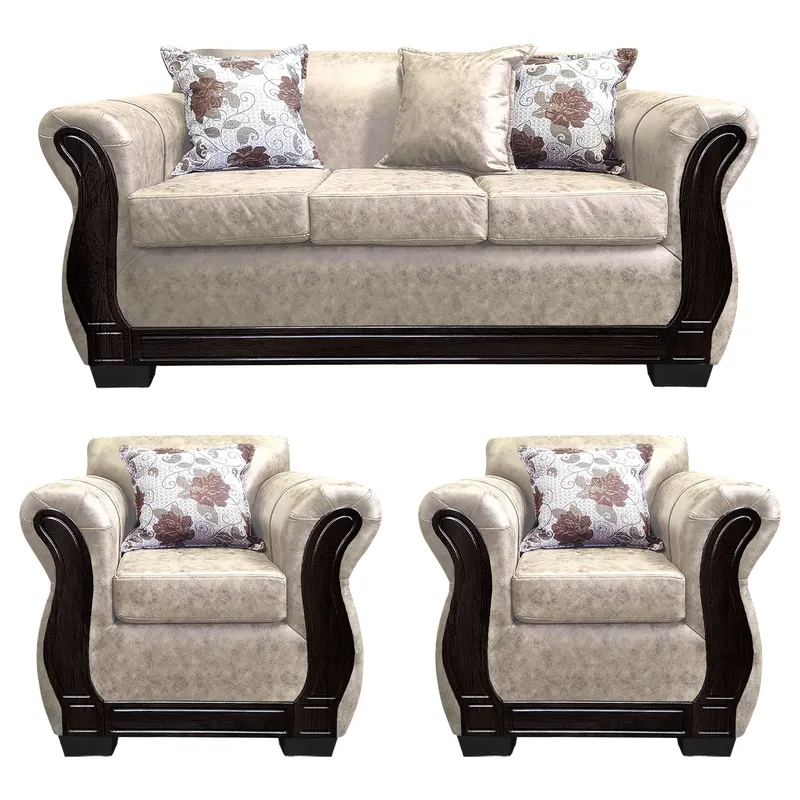 AMERICA DECORA - Living Con Resorte Estructural 5 Personas 3+1+1 Lisbon Envejecido Blanco