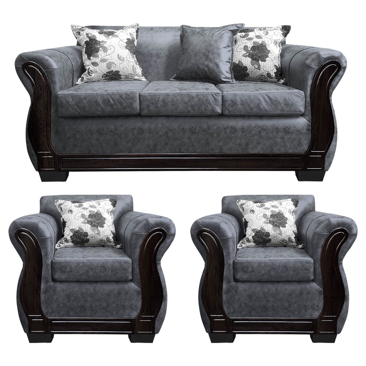 AMERICA DECORA - Living Con Resorte Estructural 5 Personas 3+1+1 Lisbon Envejecido Gris