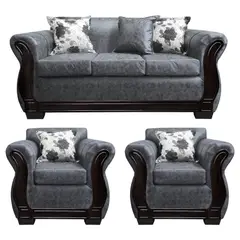 AMERICA DECORA - Living Con Resorte Estructural 5 Personas 3+1+1 Lisbon Envejecido Gris