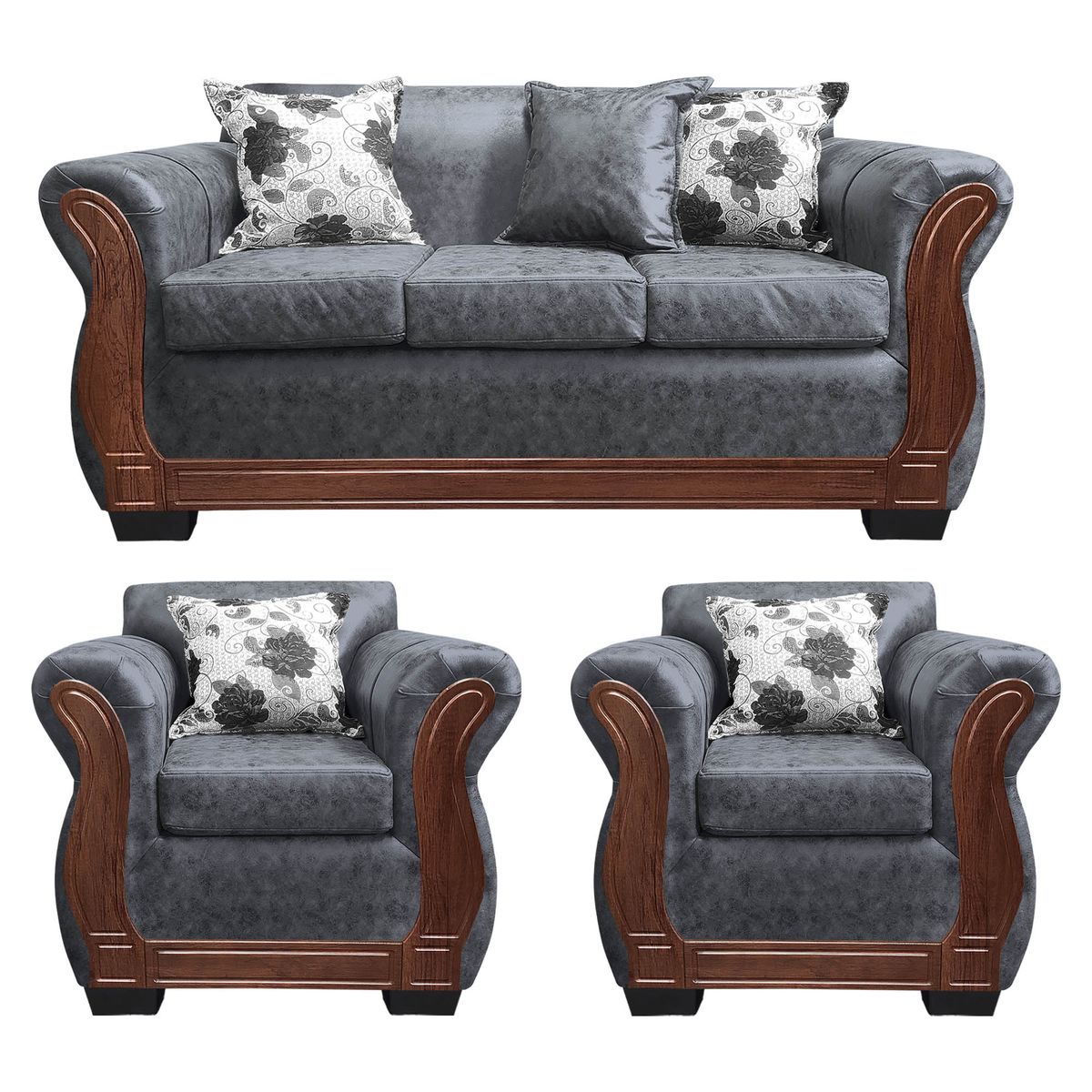 AMERICA DECORA - Living Con Resorte Estructural 5 Personas 3+1+1 Lisbon Envejecido Gris X