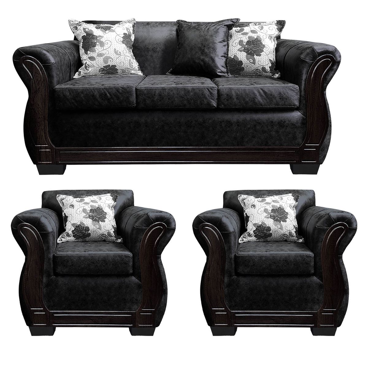 AMERICA DECORA - Living Con Resorte Estructural 5 Personas 3+1+1 Lisbon Envejecido Negro