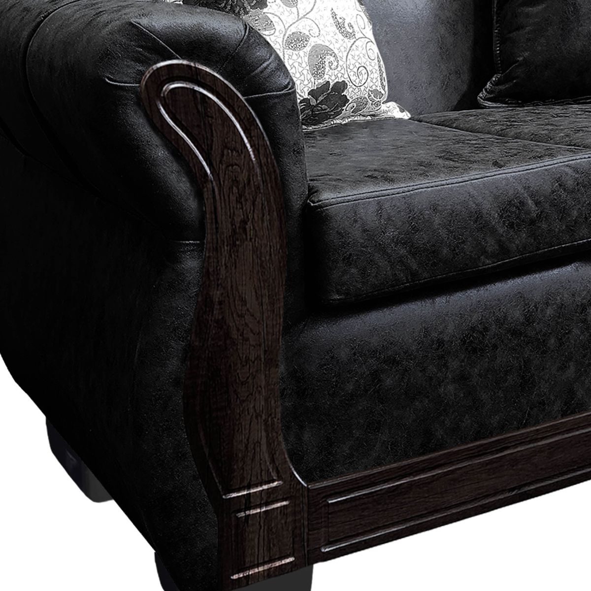 AMERICA DECORA - Living Con Resorte Estructural 5 Personas 3+1+1 Lisbon Envejecido Negro