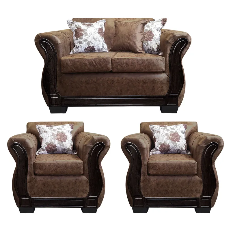 AMERICA DECORA - Living Con Resorte Estructural 4 Personas 2+1+1 Lisbon Envejecido Café Claro