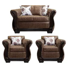 AMERICA DECORA - Living Con Resorte Estructural 4 Personas 2+1+1 Lisbon Envejecido Café Claro