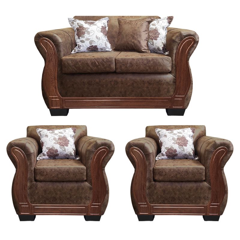 AMERICA DECORA - Living Con Resorte Estructural 4 Personas 2+1+1 Lisbon Envejecido Café Claro X