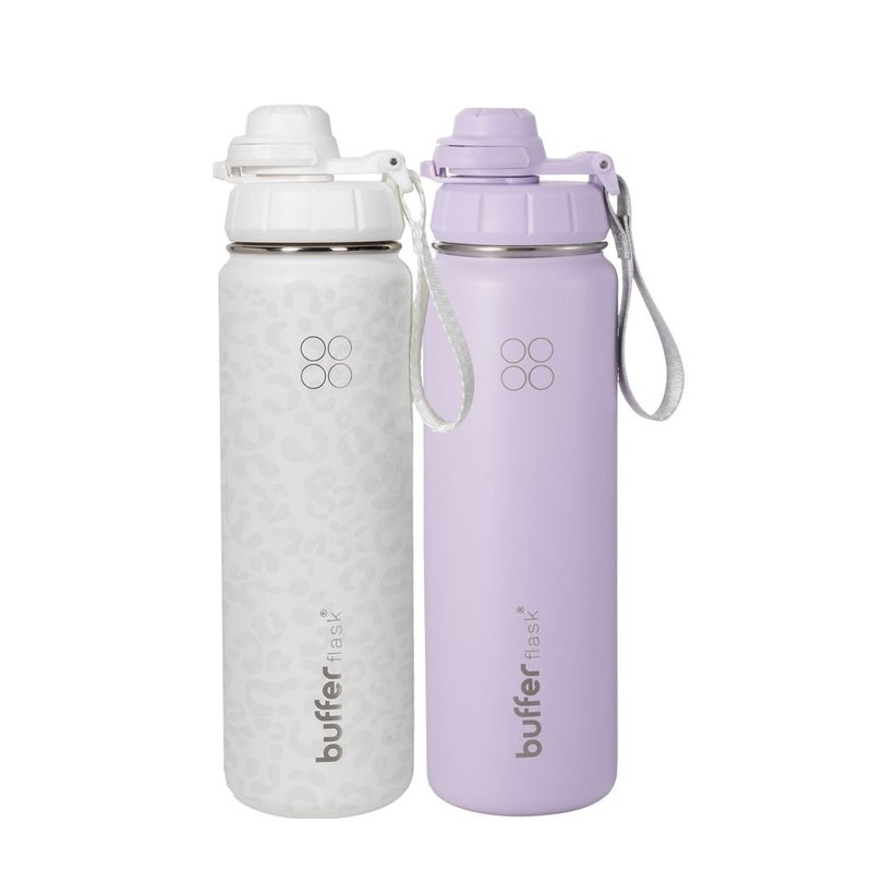 BUFFER FLASK - Termo Botella Set x2 Agua Termica Acero Inox+4 Tapas - Crema