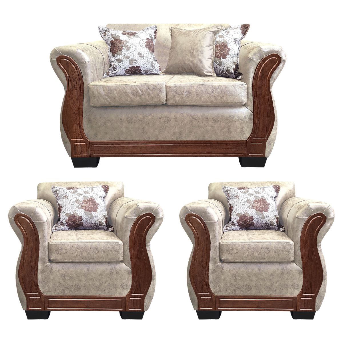 AMERICA DECORA - Living Con Resorte Estructural 4 Cuerpos 2+1+1 Lisbon Envejecido Blanco X