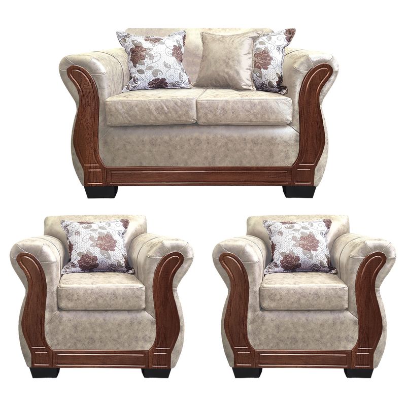 AMERICA DECORA - Living Con Resorte Estructural 4 Personas 2+1+1 Lisbon Envejecido Blanco X