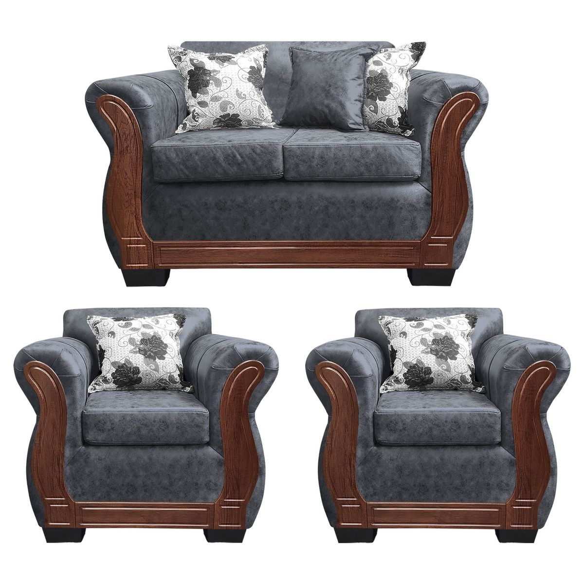 AMERICA DECORA - Living Con Resorte Estructural 4 Personas 2+1+1 Lisbon Envejecido Gris X