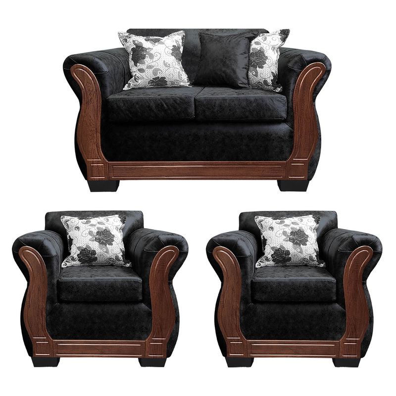 AMERICA DECORA - Living Con Resorte Estructural 4 Cuerpos 2+1+1 Lisbon Envejecido Negro X