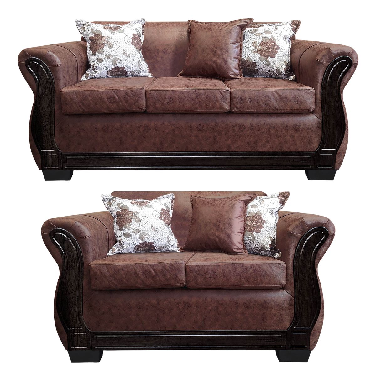 AMERICA DECORA - Living Con Resorte Estructural 5 Cuerpos 3+2 Lisbon Envejecido Café Oscuro