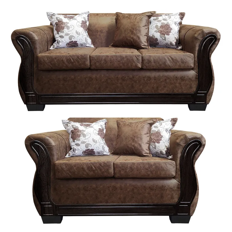 AMERICA DECORA - Living Con Resorte Estructural 5 Cuerpos 3+2 Lisbon Envejecido Café Claro