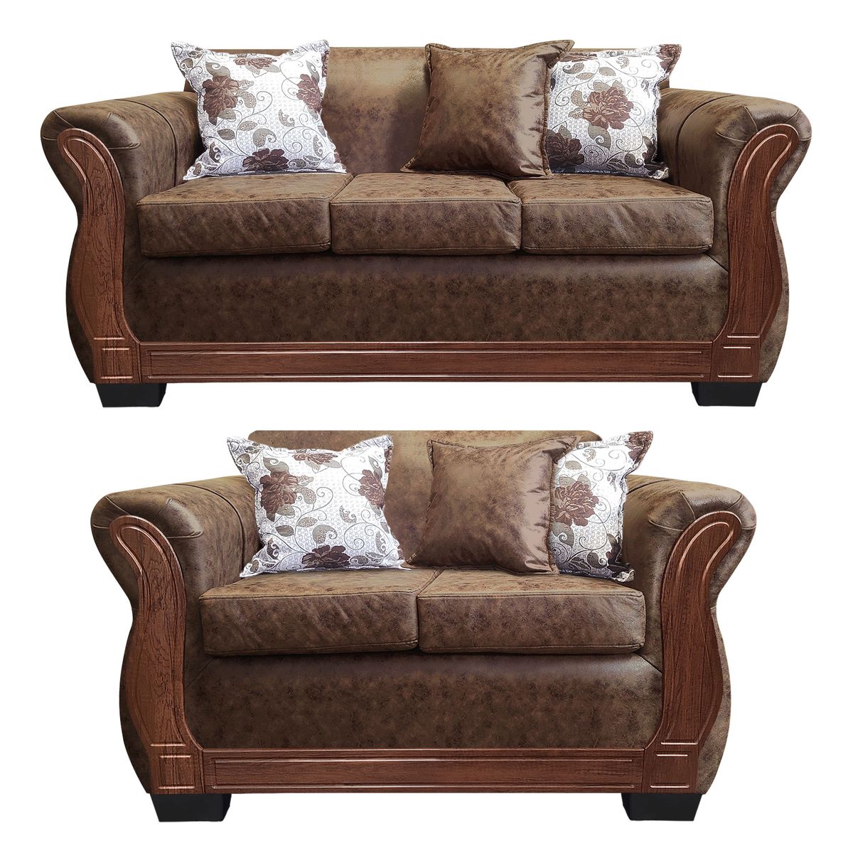 AMERICA DECORA - Living Con Resorte Estructural 5 Cuerpos 3+2 Lisbon Envejecido Café Claro X