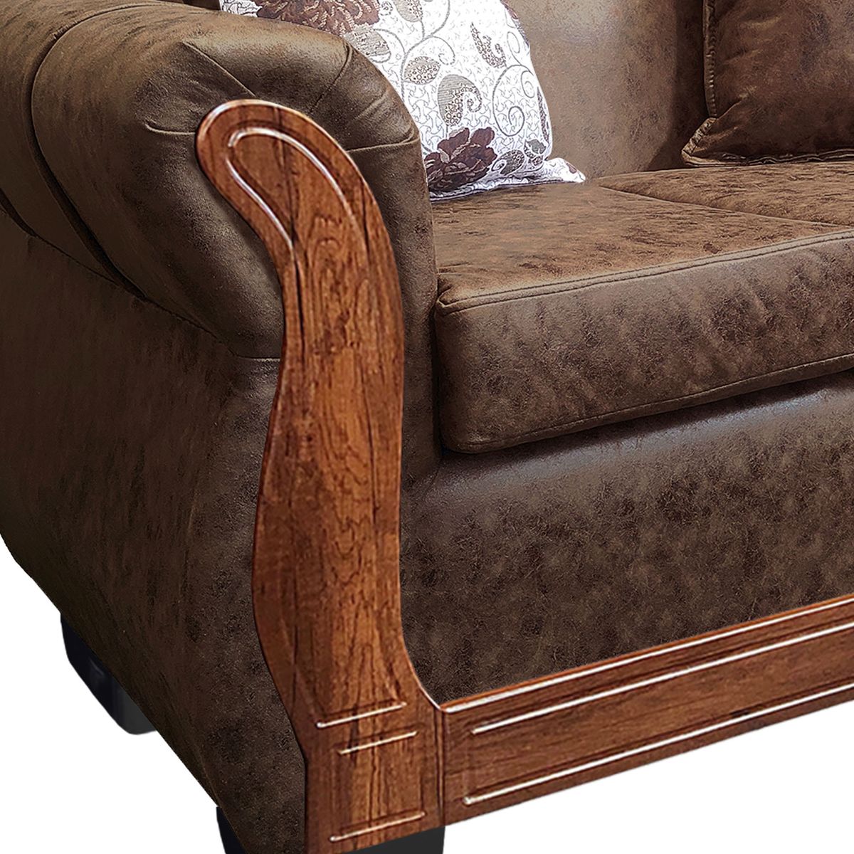 AMERICA DECORA - Living Con Resorte Estructural 5 Cuerpos 3+2 Lisbon Envejecido Café Claro X