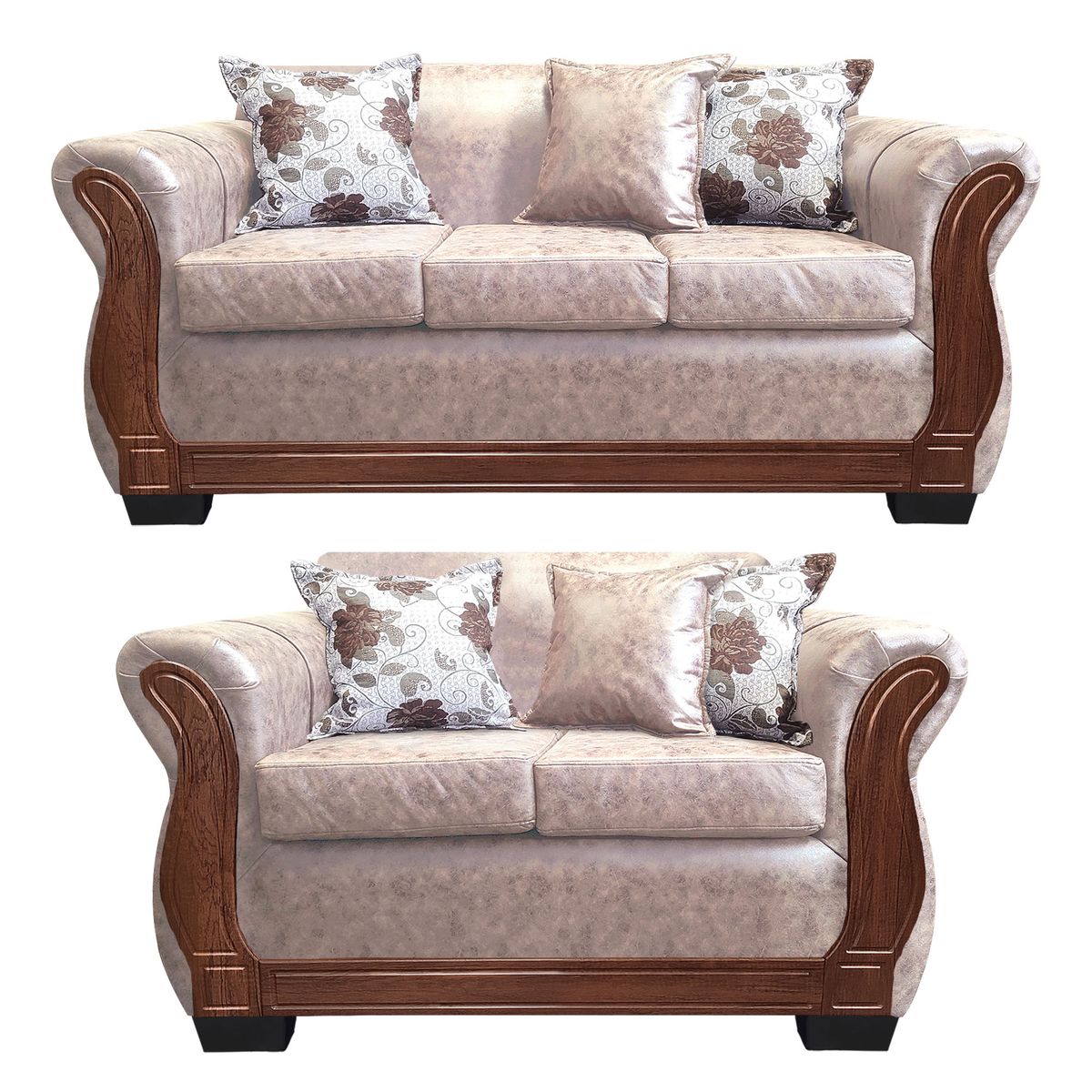 AMERICA DECORA - Living Con Resorte Estructural 5 Cuerpos 3+2 Lisbon Envejecido Beige X