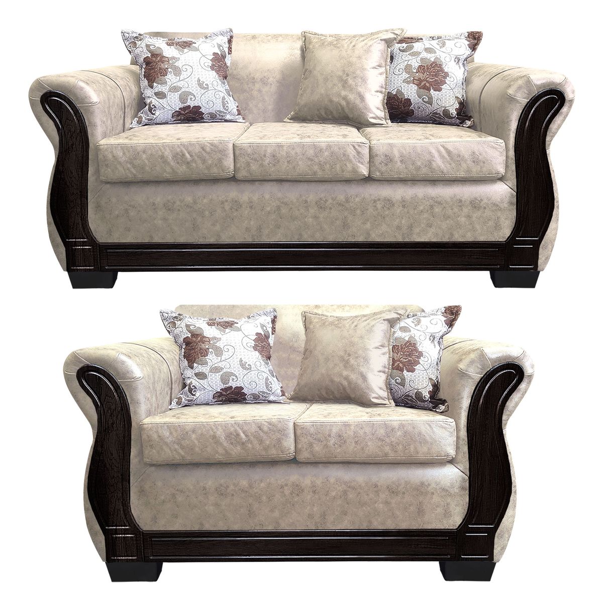 AMERICA DECORA - Living Con Resorte Estructural 5 Cuerpos 3+2 Lisbon Envejecido Blanco.