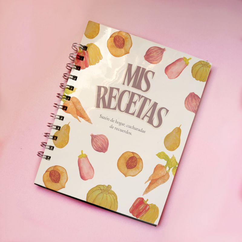 GENERICO - Recetario tapa blanda estampado verduras Incluye Guía de Medidas