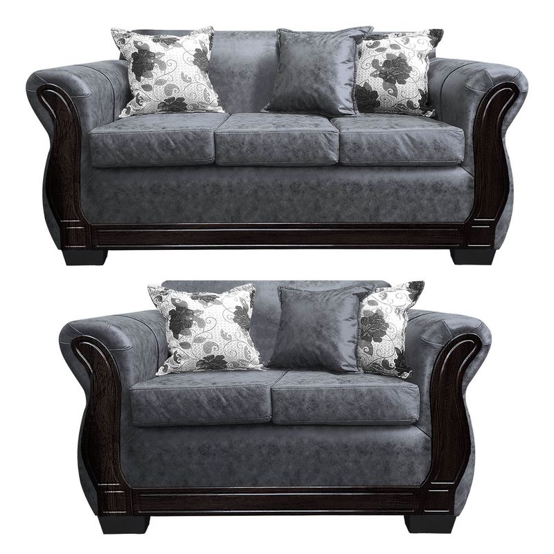 AMERICA DECORA - Living Con Resorte Estructural 5 Personas 3+2 Lisbon Envejecido Gris