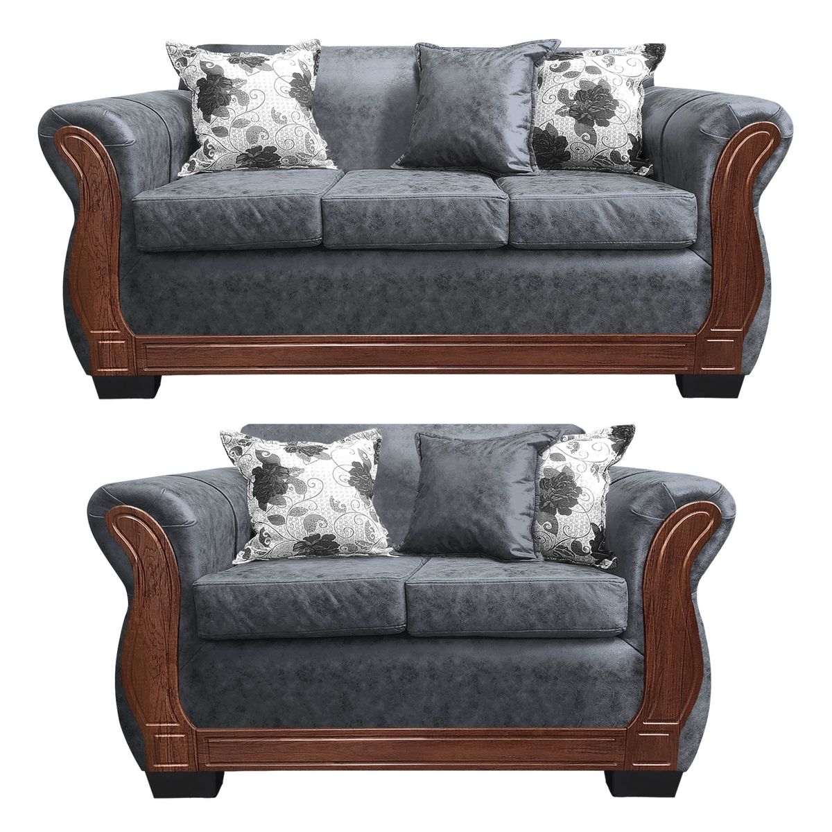 AMERICA DECORA - Living Con Resorte Estructural 5 Cuerpos 3+2 Lisbon Envejecido Gris X