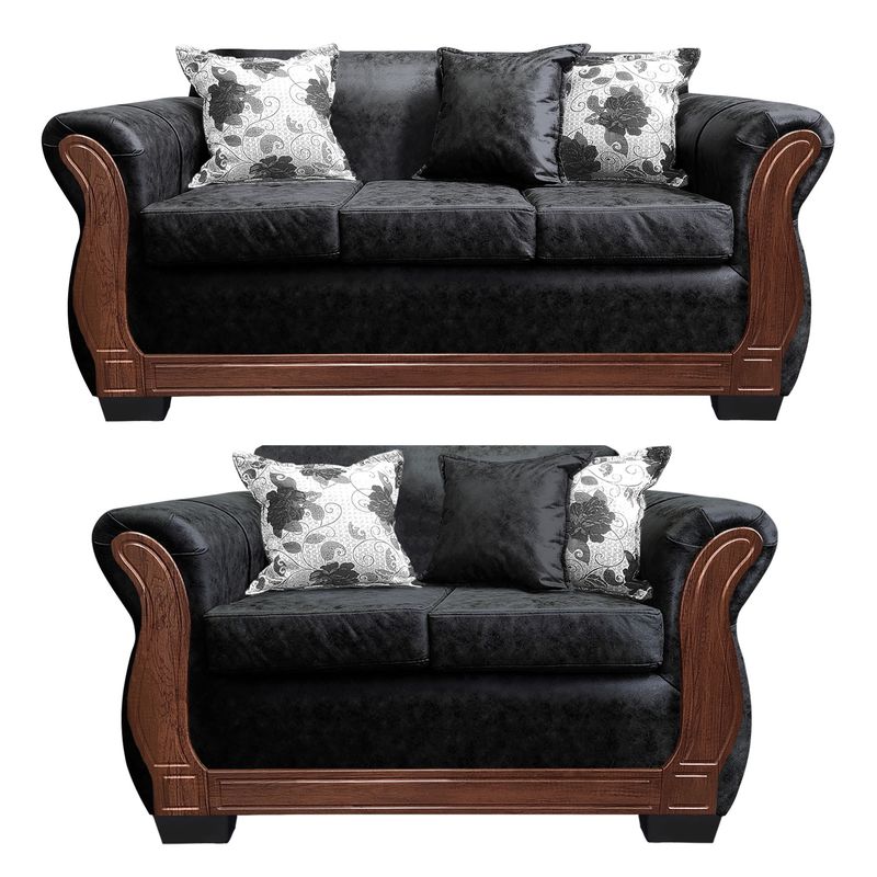 AMERICA DECORA - Living Con Resorte Estructural 5 Personas 3+2 Lisbon Envejecido Negro X