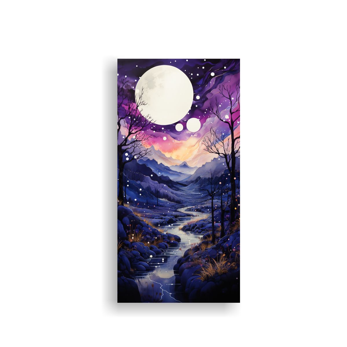 GENERICO - Luna Montaña Pintura Decorativa Arte Cuadro 70x140 Cm