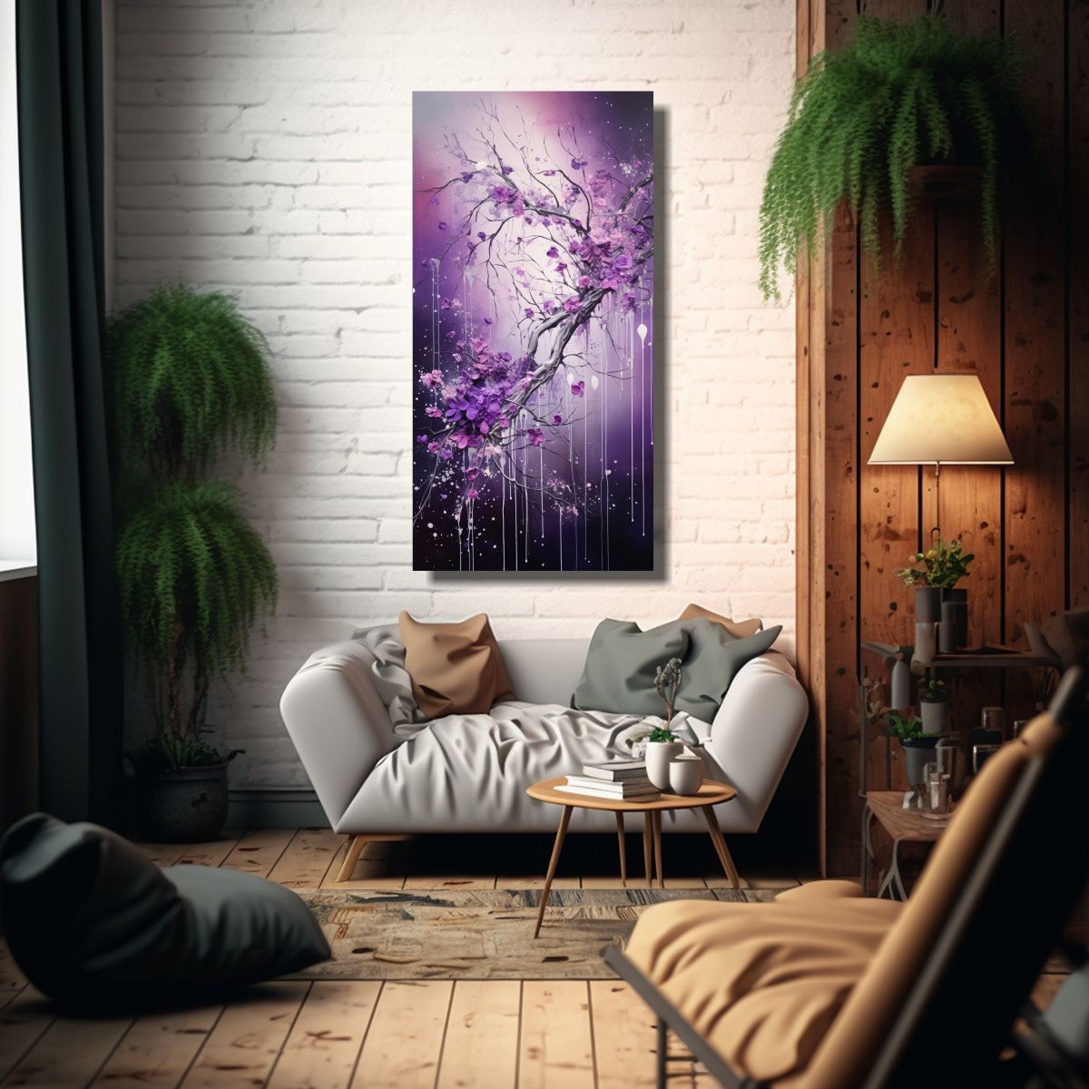 GENERICO - Pintura Decorativa En Tonos Morados Y Plateados 70x140 Cm