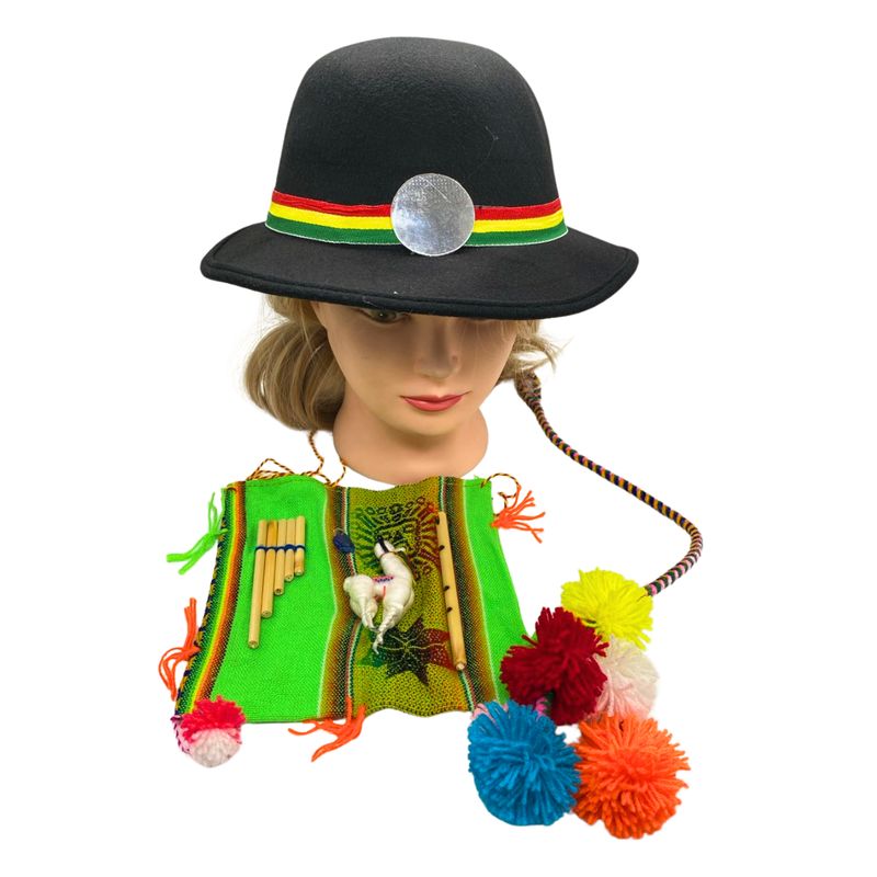 EKOL TACTICA MILITAR - Set 3 Accesorios Nortinos Tradicionales Gorro Bolso Pom Pom Fiestas Patrias