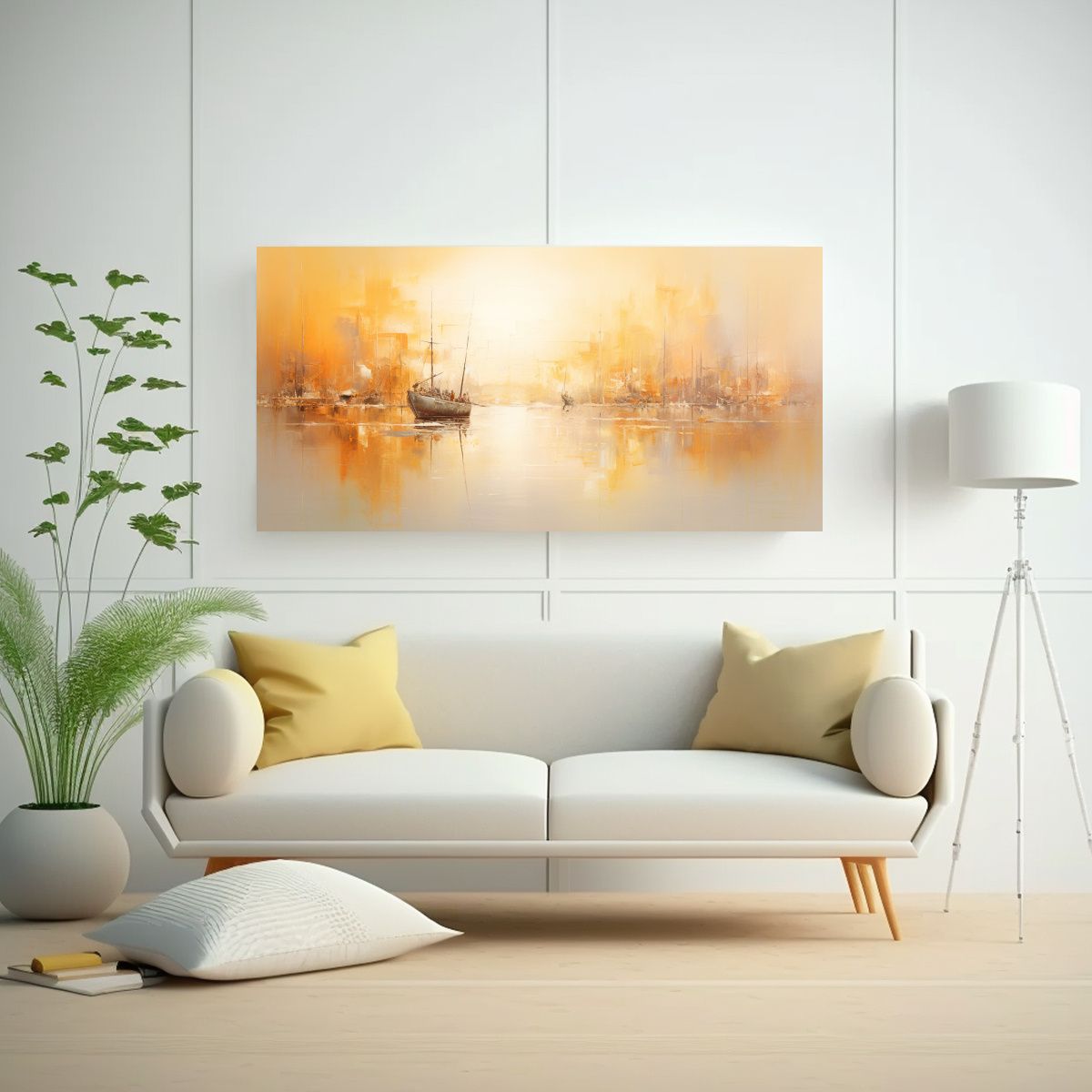 GENERICO - Pintura Decorativa Abstracta De Un Puerto Animado 120x60 Cm.