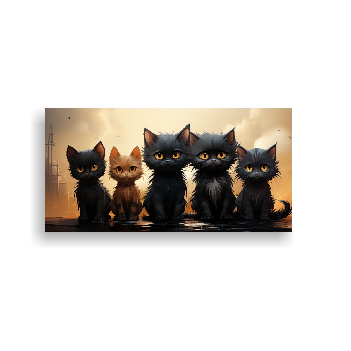 GENERICO - Pinturas De Gatitos Negros Adorables En Estilo 140x70 Cm