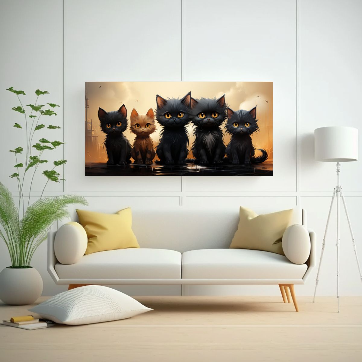 GENERICO - Pinturas De Gatitos Negros Adorables En Estilo 140x70 Cm