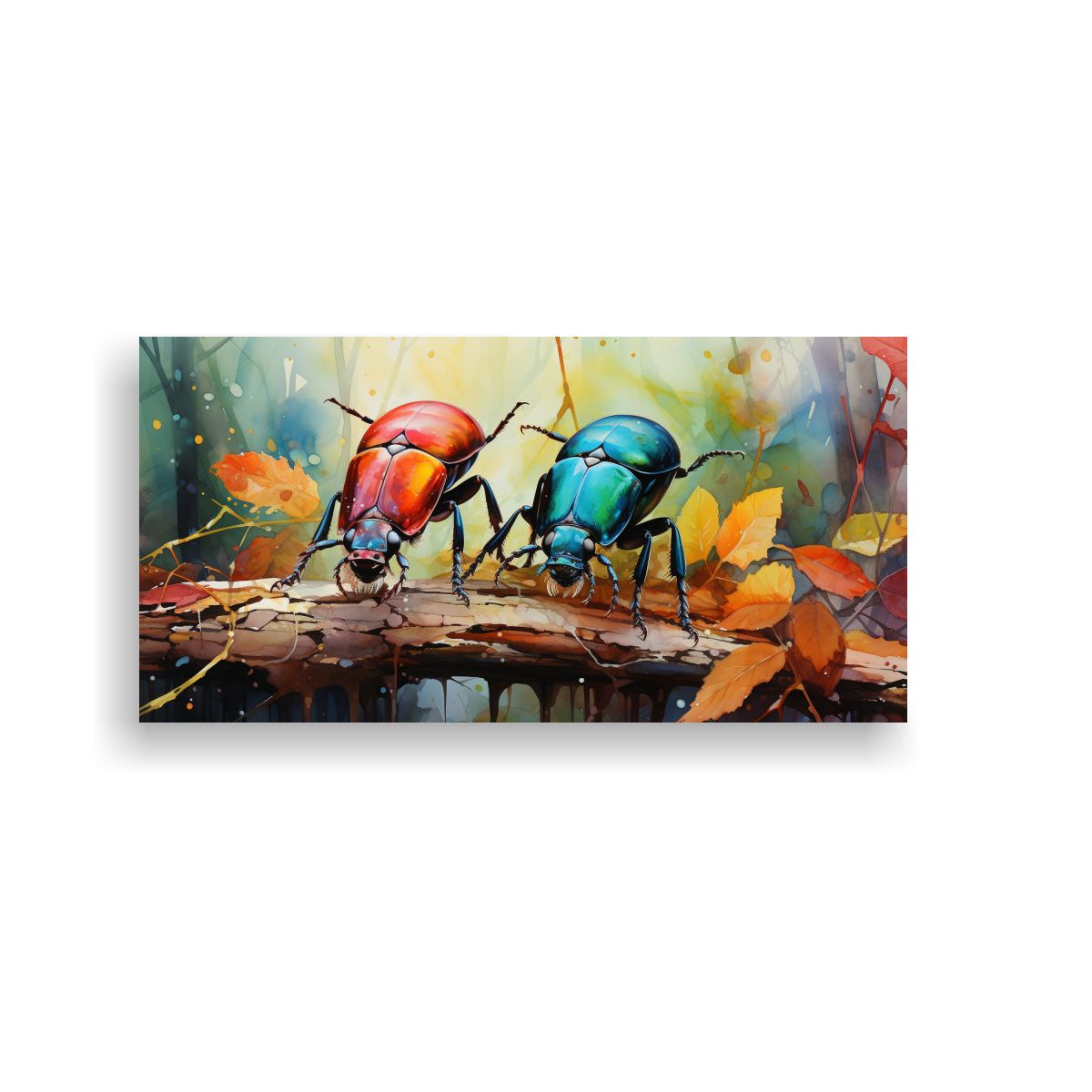 GENERICO - Cuadro Colorida De Escarabajos En Acuarela Estilo 140x70 Cm.