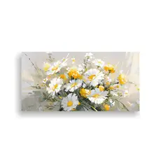 GENERICO - Cuadro Juvenil De Flores Amarillas Y Plateadas En 140x70 Cm