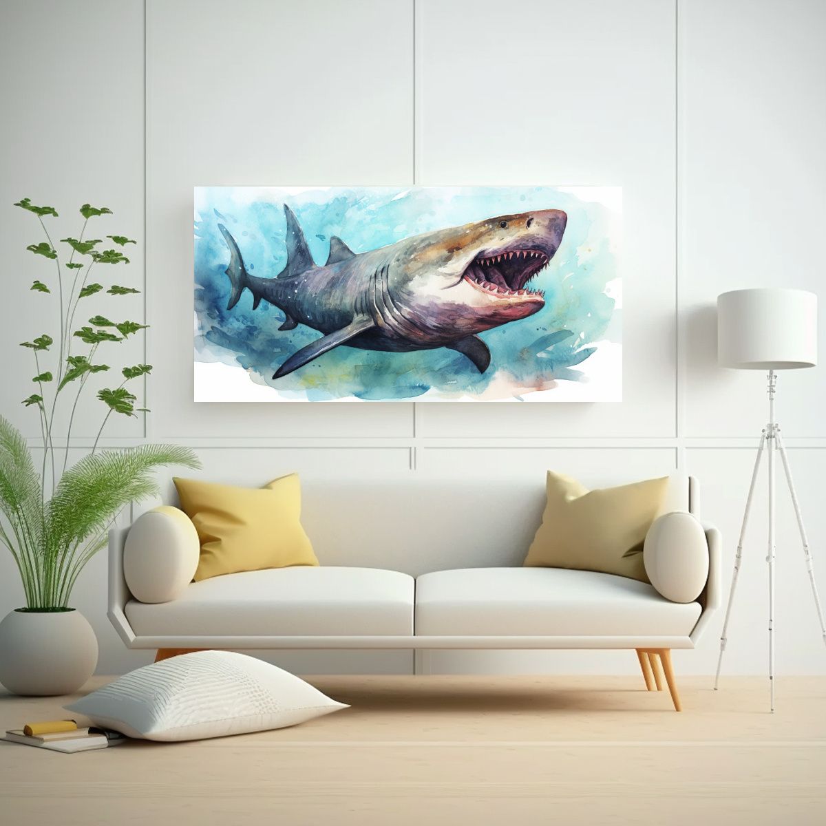 GENERICO - Pintura Acuarela Con Estilo De Tiburón Peregrino 140x70 Cm