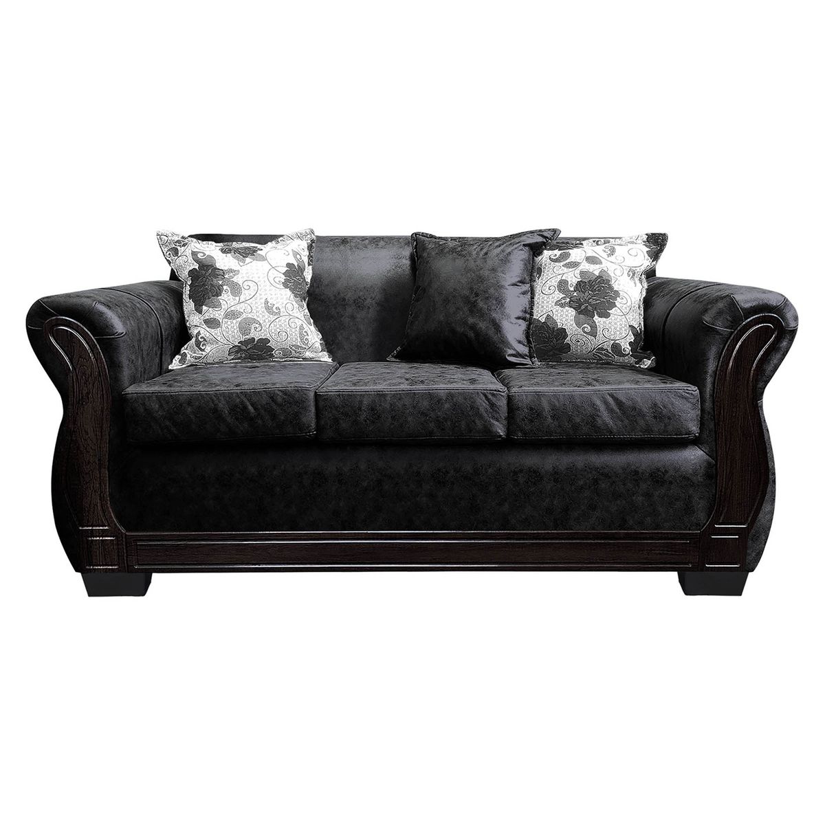 AMERICA DECORA - Sofá Con Resorte Estructural 3 Cuerpos Lisbon Envejecido Negro