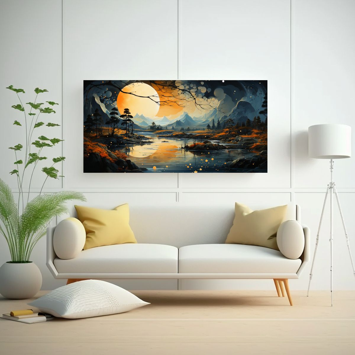 GENERICO - Pintura De Arte Luna Cerca De Montañas Con 120x60 Cm