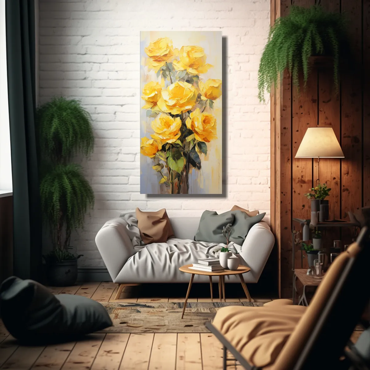 GENERICO - Arte De Pared Composición Amarillas Rosas En 70x140 Cm