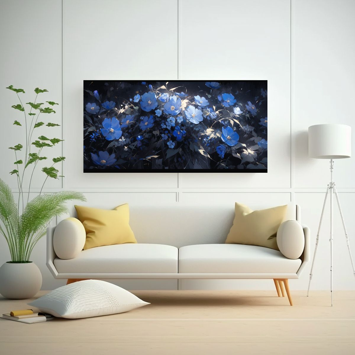 GENERICO - Pintura De Flores Exuberantes En Lienzo Negro Y 140x70 Cm