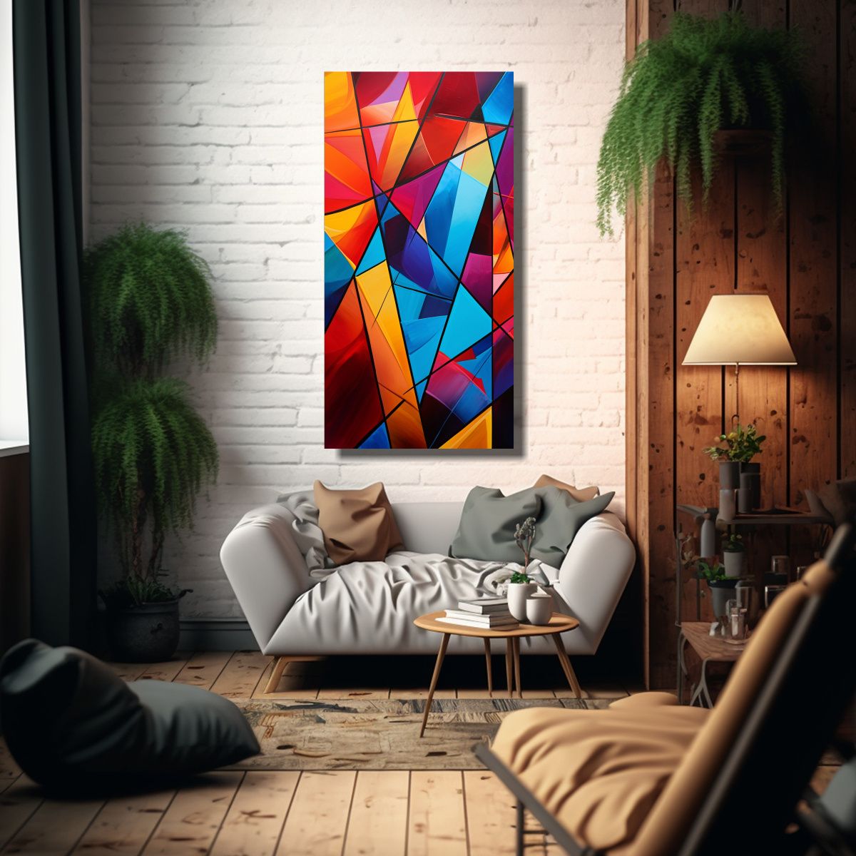 GENERICO - Pintura Abstracta Colorida Composición Dinámica 70x140 Cm