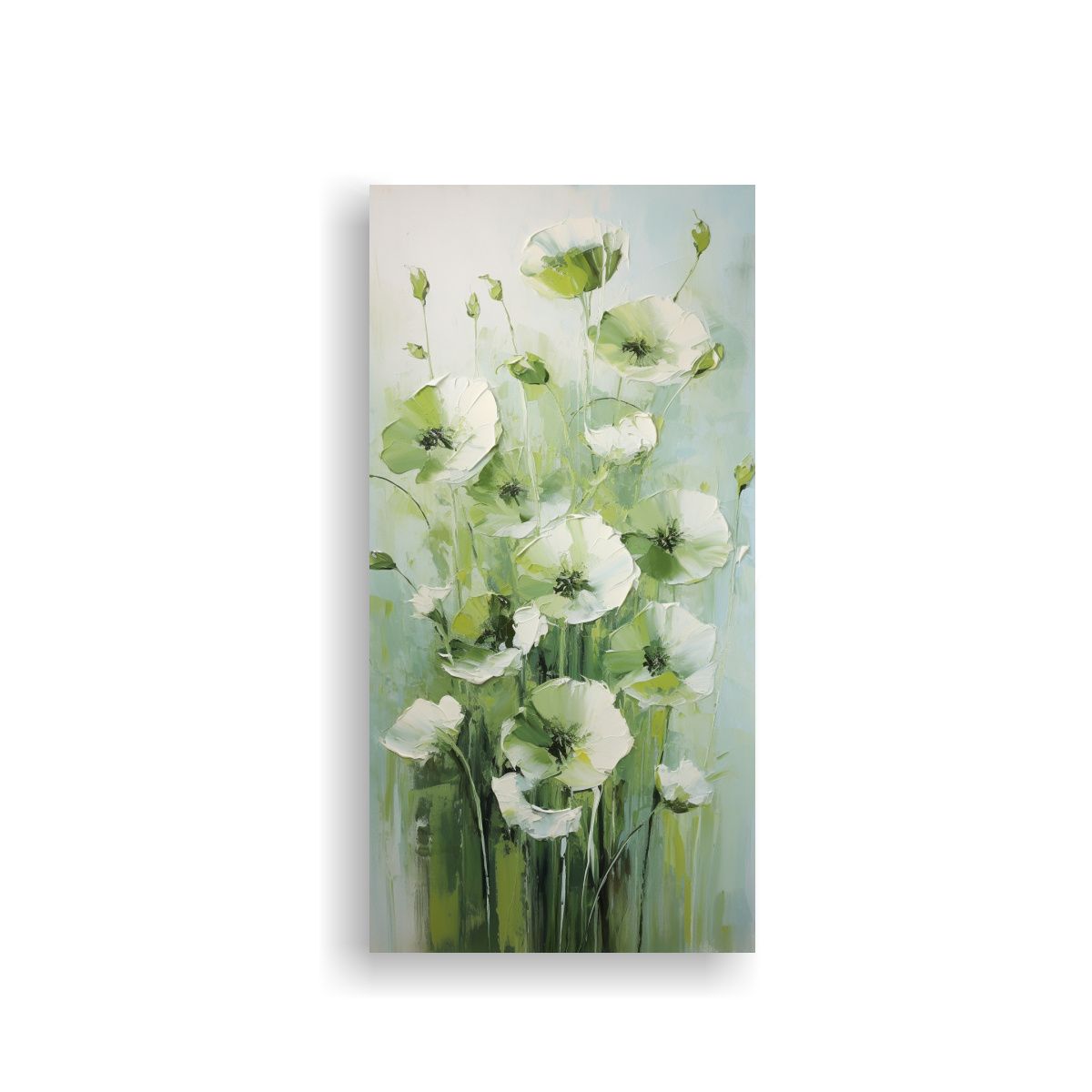 GENERICO - Cuadro De Flores Verdes Pintado En Lienzo 70x140 Cm