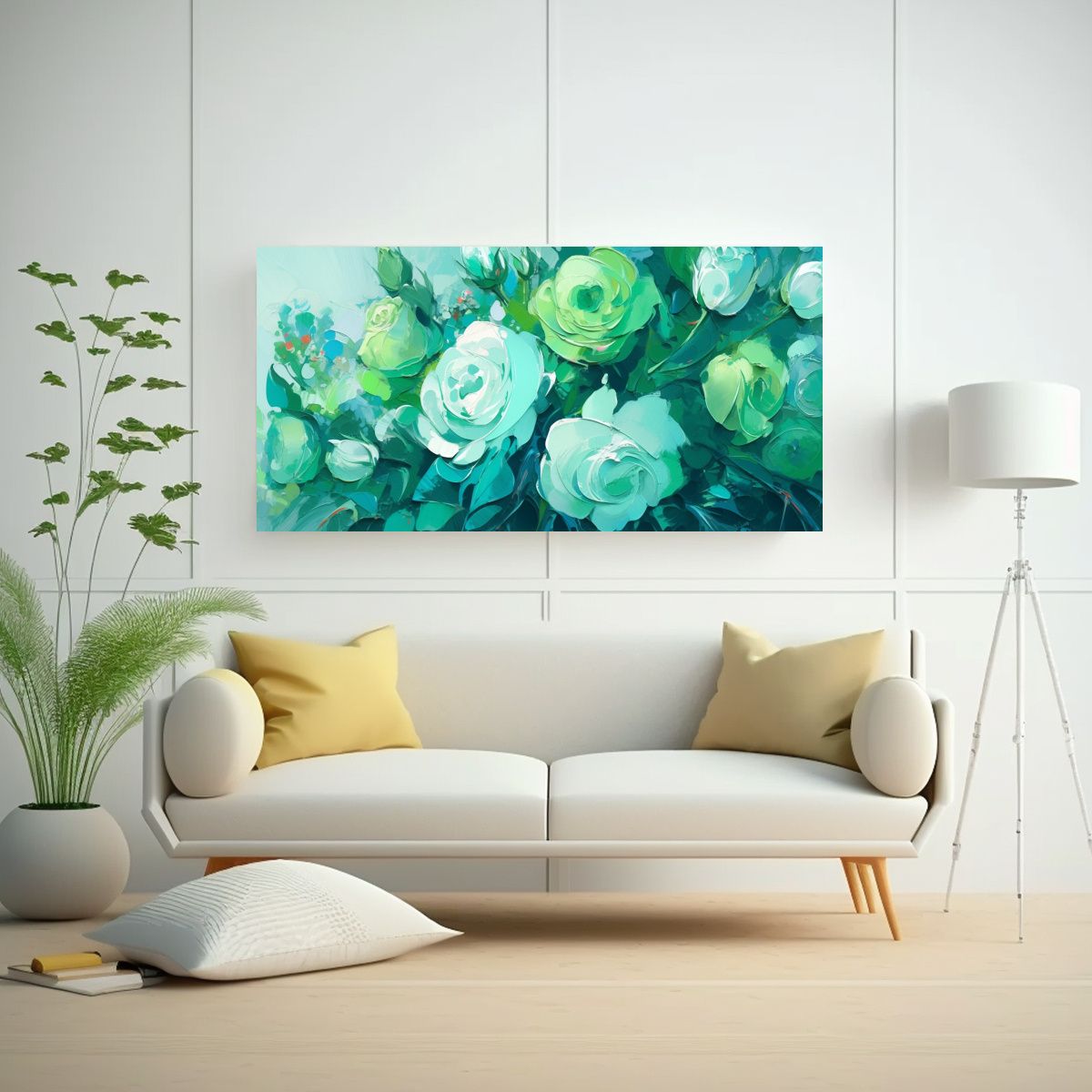 GENERICO - Pintura En Lienzo De Flores En Colores Verde Y 140x70 Cm.