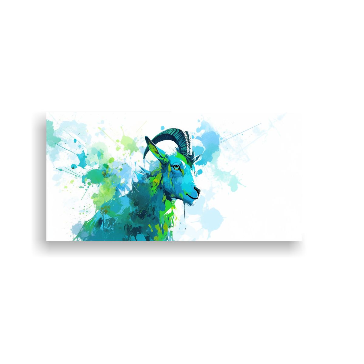GENERICO - Cuadro Horizontal Para Sala Cabra En Verde Y Azul 120x60 Cm