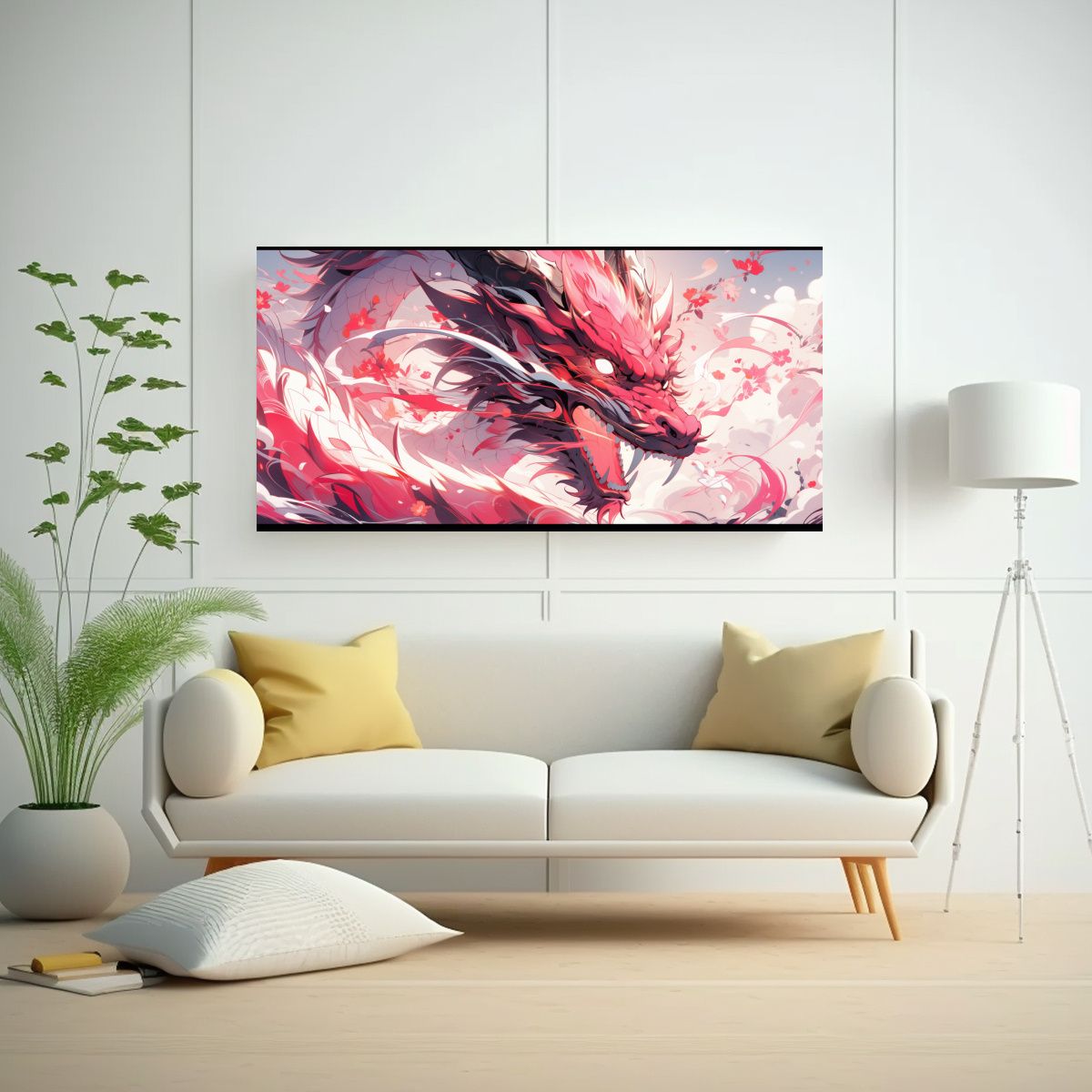 GENERICO - Cuadro Vanguardia Dragón En Rojo Y Rosa 140x70 Cm