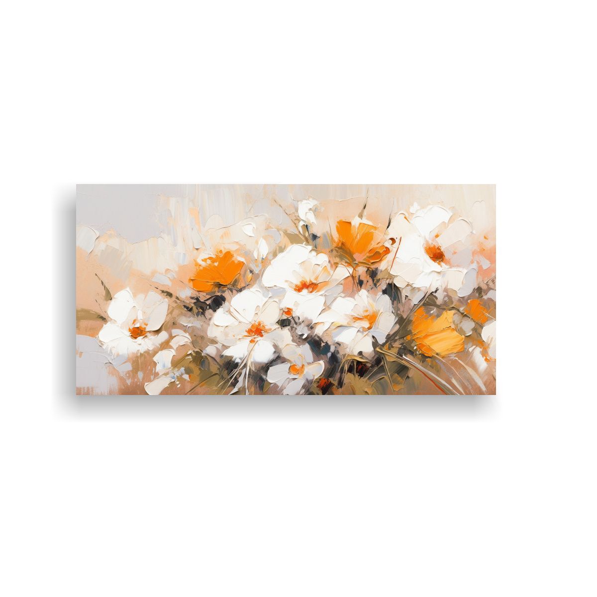 GENERICO - Pintura De Flores Blancas Y Naranjas En Lienzo De 120x60 Cm