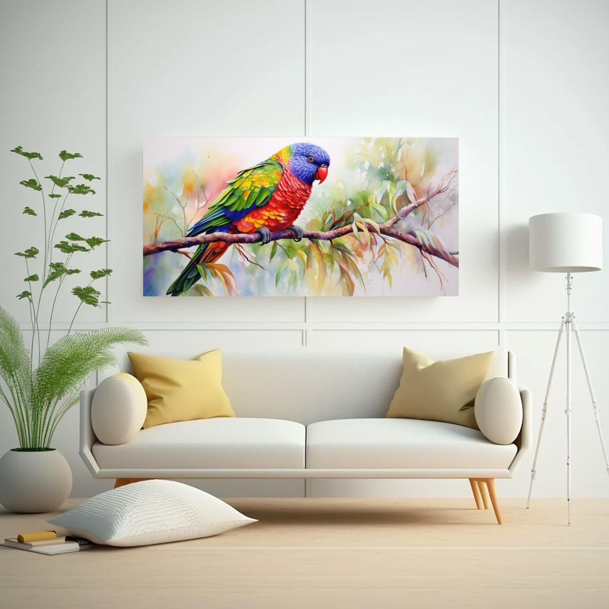 GENERICO - Pintura Acuarela Estilo Modernidad Loro Arcoíris 120x60 Cm