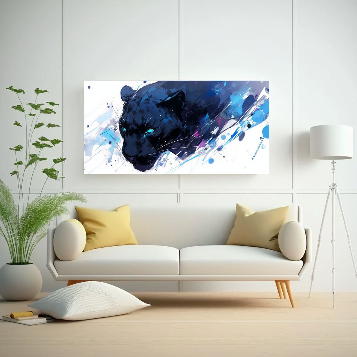 GENERICO - Arte De Pared Panther En Colores Negro Y Azul 140x70 Cm.