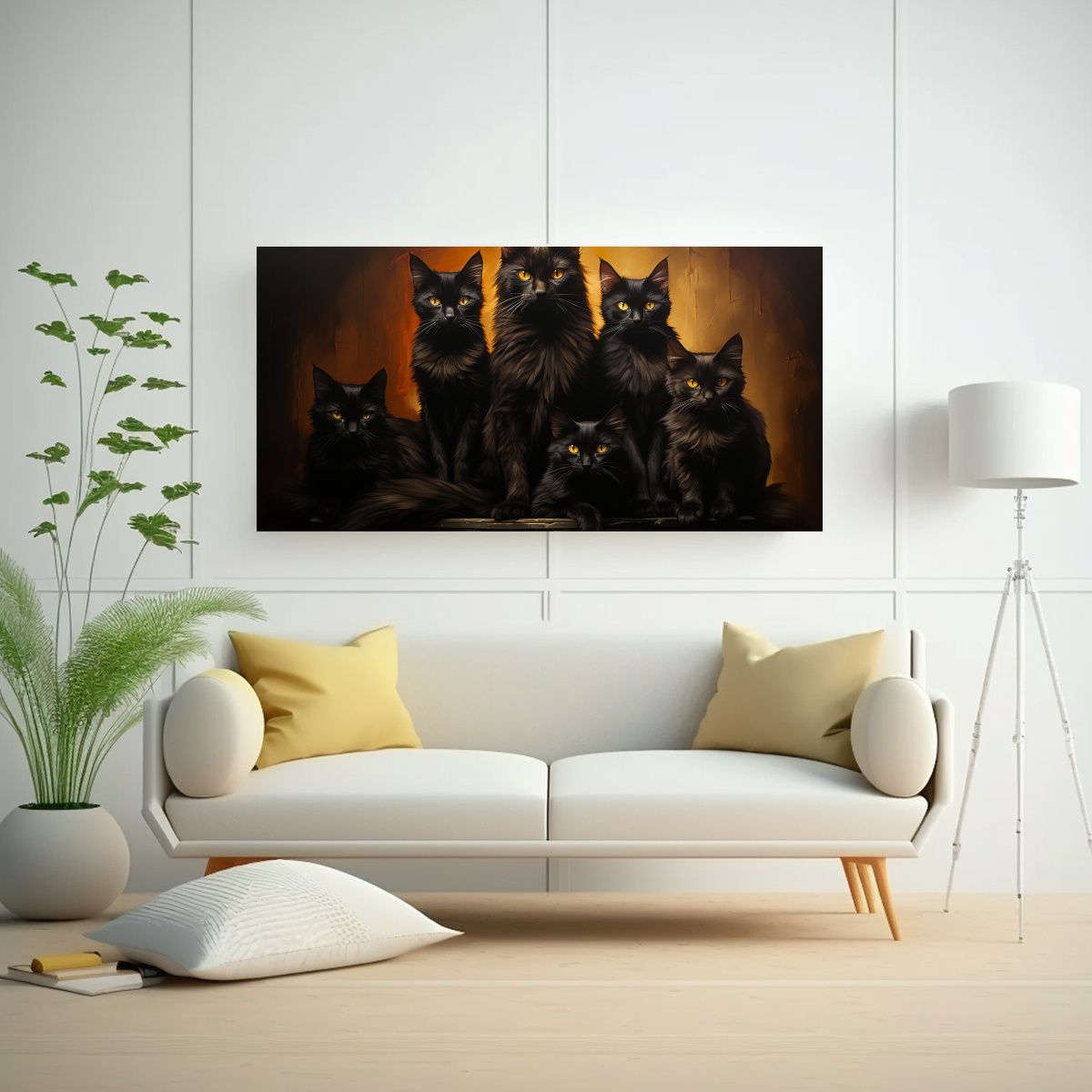 GENERICO - Cuadro De Inspiración Gatos Negros En Una Pila 120x60 Cm