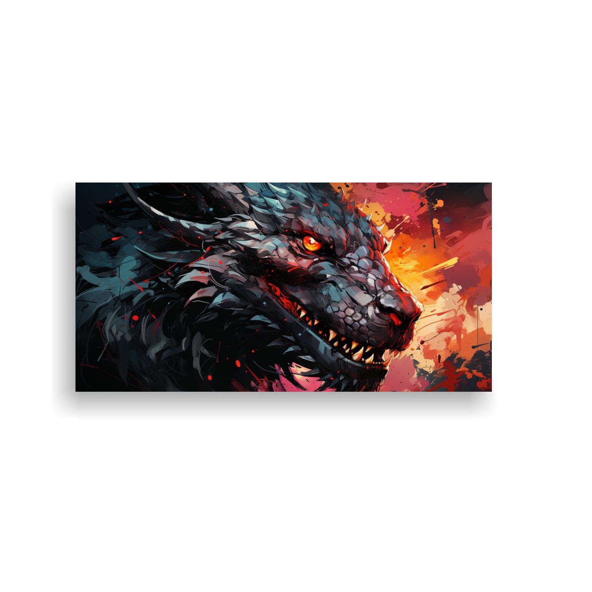 GENERICO - Cuadro Vintage Luminoso Con Dragón Rojo Y Negro 120x60 Cm